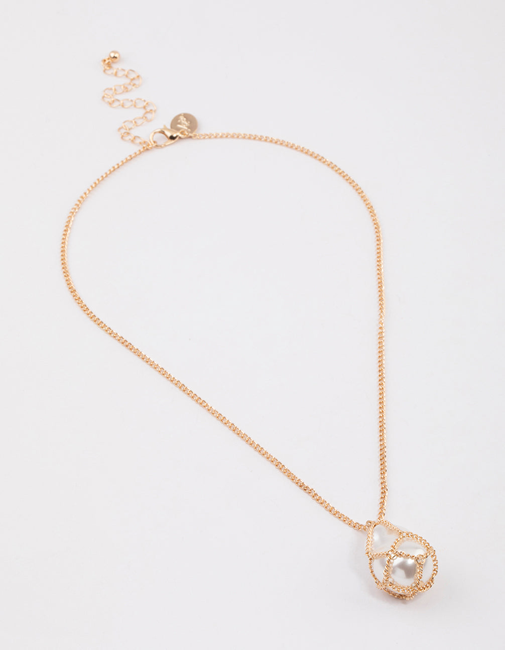 Gold Chain Caged Pearl Pendant Necklace