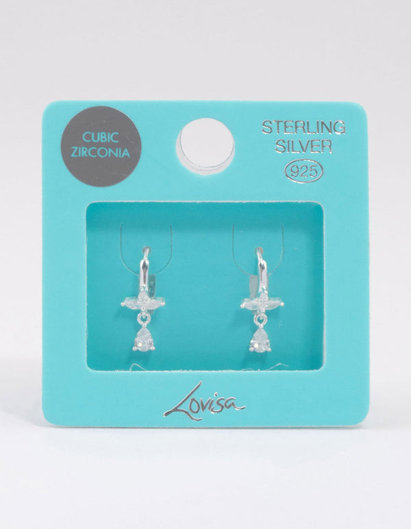 Sterling Silver Trio Marquise Huggie Pear Earrings