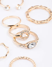 Gold Round Open Diamante Ring 7-Pack - link has visual effect only