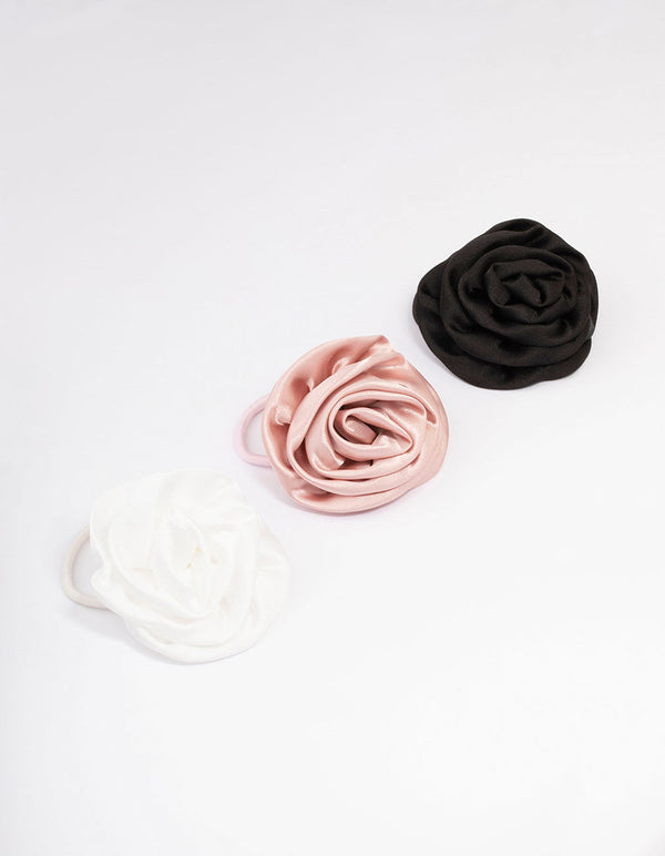 Fabric Rose Hair Tie 3-Pack