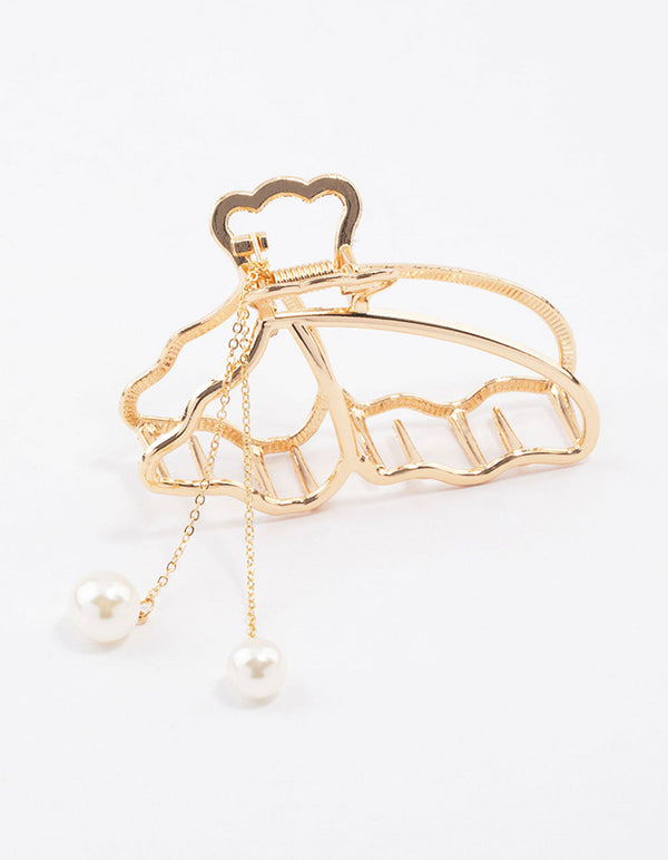 Gold Butterfly & Pearl Hair Claw Clip