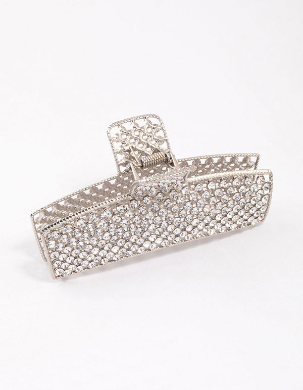 Silver Rectangle Diamante Hair Claw Clip