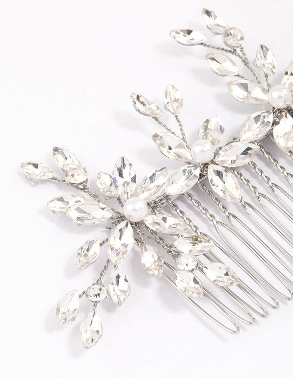 Silver Marquise Trio Floral Hair Comb