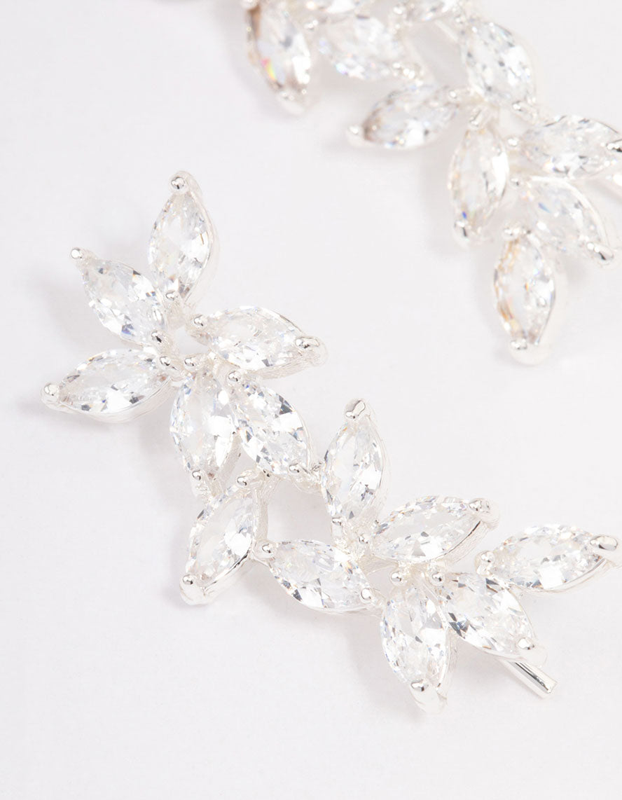 Silver Leaf Vine Crawler Drop Earrings