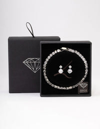 Silver Cubic Zirconia Round Graduating Earrings & Tennis Bracelet Set - link has visual effect only