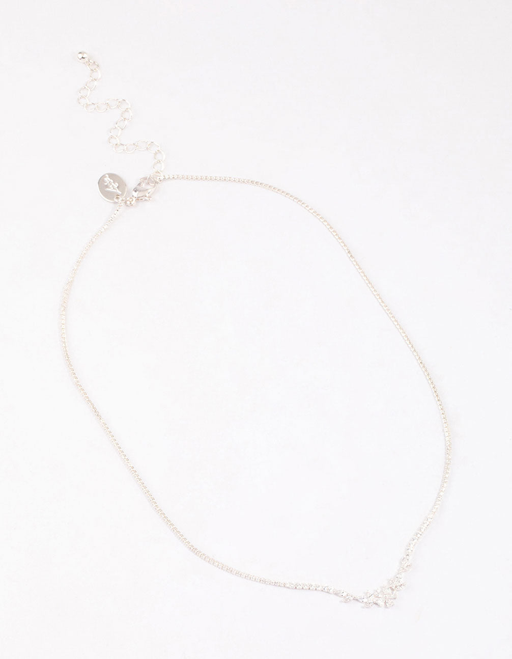 Silver Plated Cubic Zirconia Dainty Cup Chain Floral Necklace