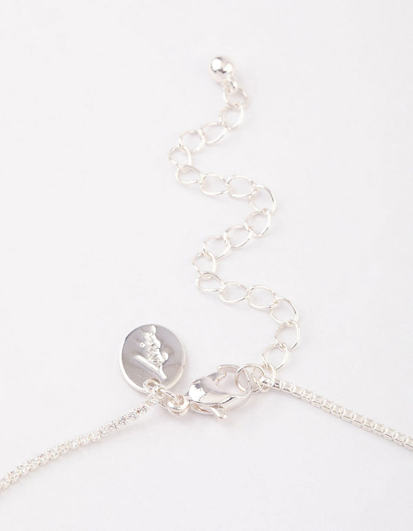 Silver Plated Cubic Zirconia Dainty Cup Chain Floral Necklace