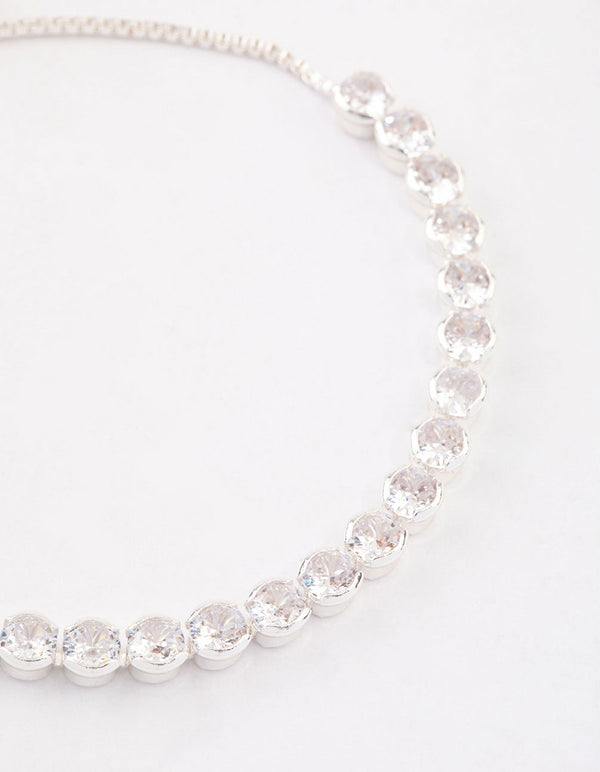 Silver Plated Round Cubic Zirconia Toggle Tennis Bracelet