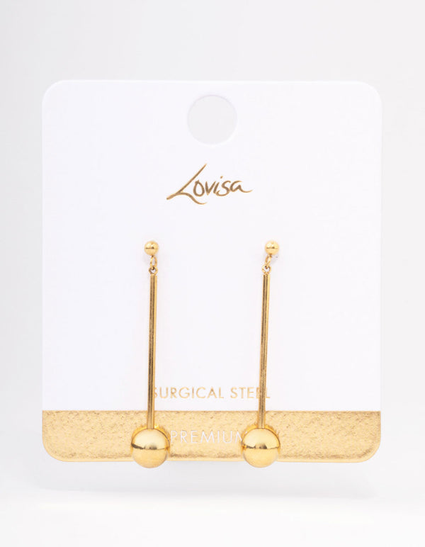 Waterproof Gold Plated Stainless Steel Small Stick & Drop Earrings