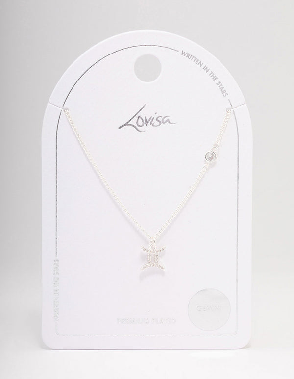 Silver Plated Gemini Necklace With Cubic Zirconia Pendant