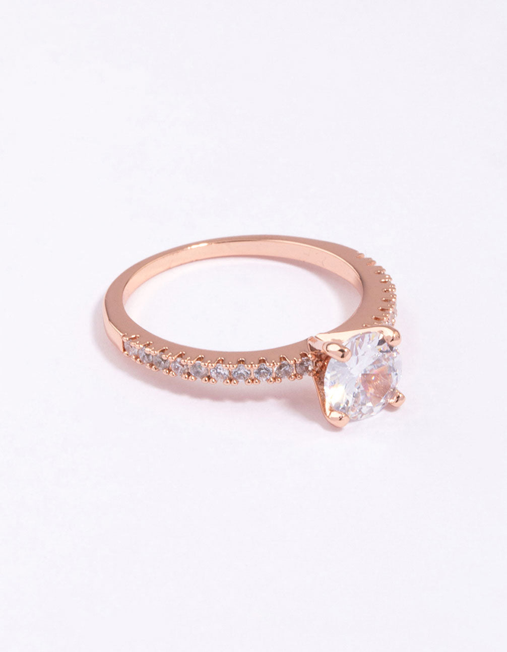 Rose Gold Plated Cubic Zirconia Plated Round Textured Band Ring
