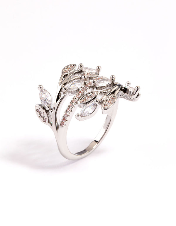 Silver Leafy Vine Cubic Zirconia Ring
