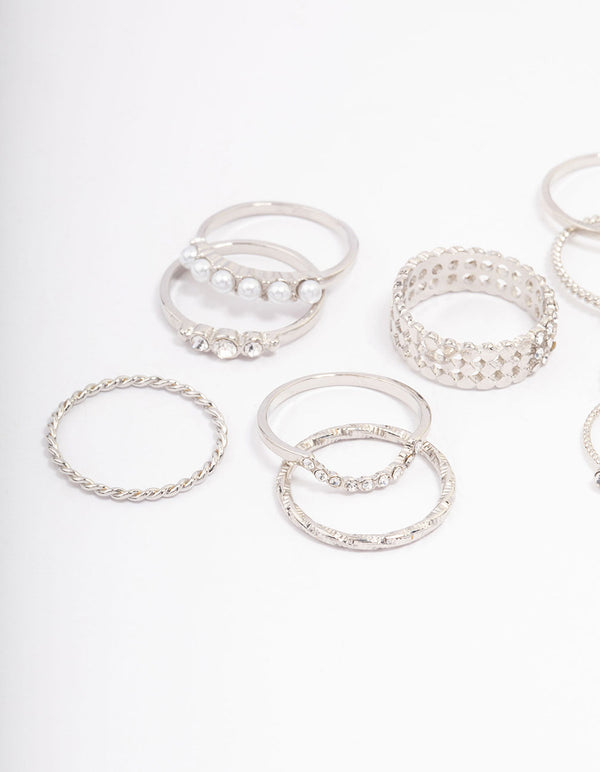 Rhodium Glam Rope Multi Ring Pack