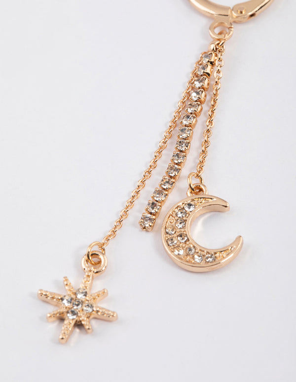 Gold Celestial Cup Chain Drop Earrings