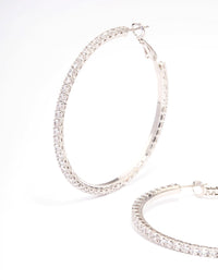 Silver  Fine Minimal Cubic Zirconia Hoop Earrings - link has visual effect only