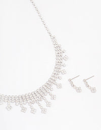 Silver Cubic Zirconia Statement Diamond Earrings & Necklace Set - link has visual effect only