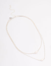 Silver Cubic Zirconia Multi-Row Pearl Necklace - link has visual effect only