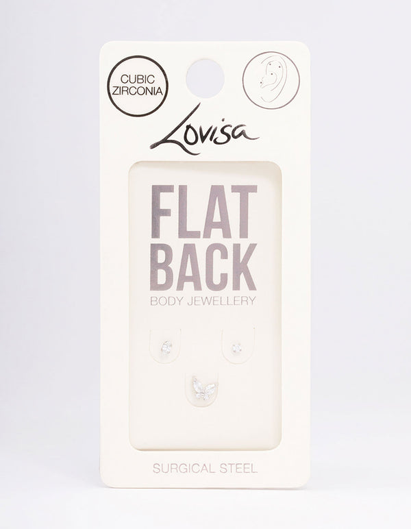 Surgical Steel Butterfly Marquise Round Flat Back