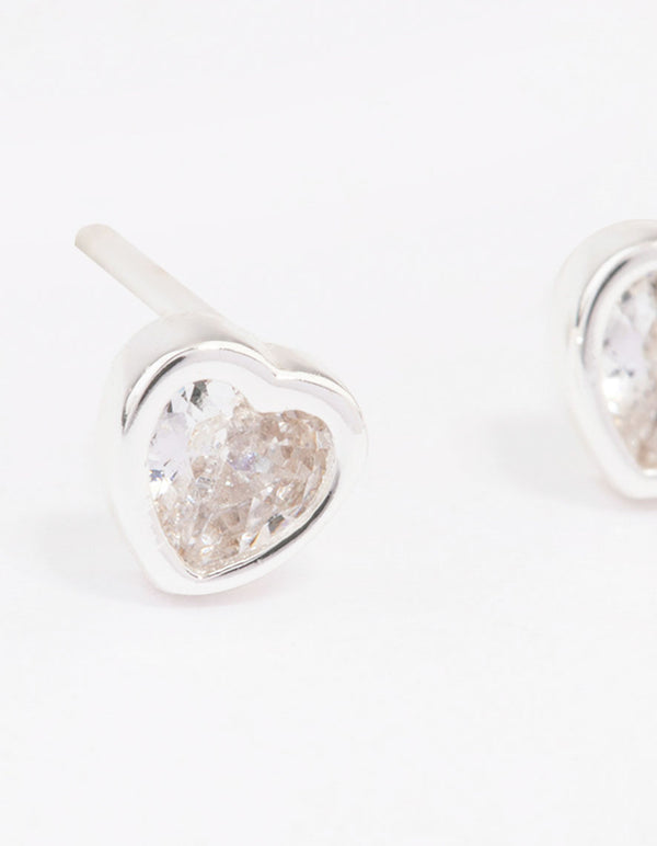 Sterling Silver Diamante Heart Stud Earrings