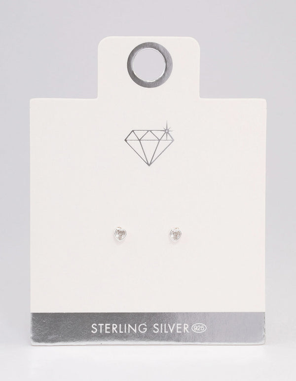 Sterling Silver Diamante Heart Stud Earrings