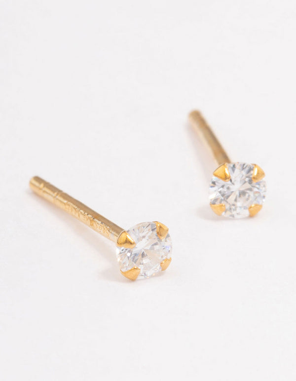 Gold Plated Sterling Silver Cubic Zirconia Baby Stud Earrings