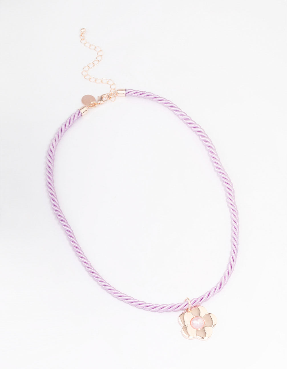 Rose Gold Twisted Cord Pearly Flower Necklace