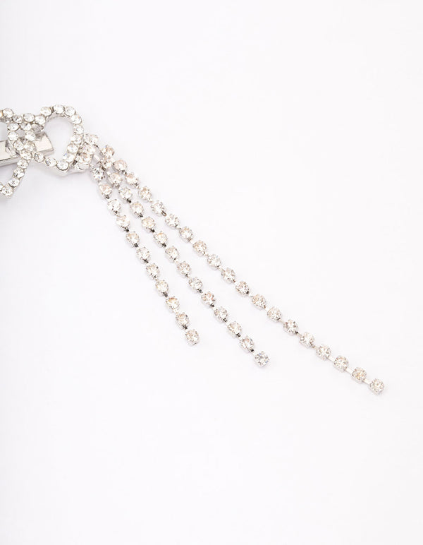 Silver Heart Diamante Cup Chain Hair Clip