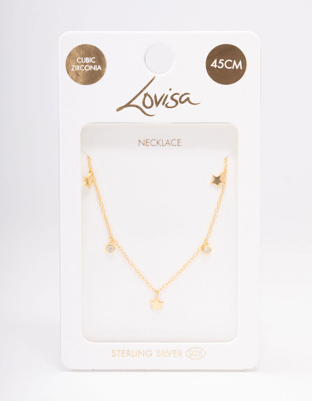 Gold Plated Sterling Silver Alternating Cubic Zirconia Star Pendant Necklace