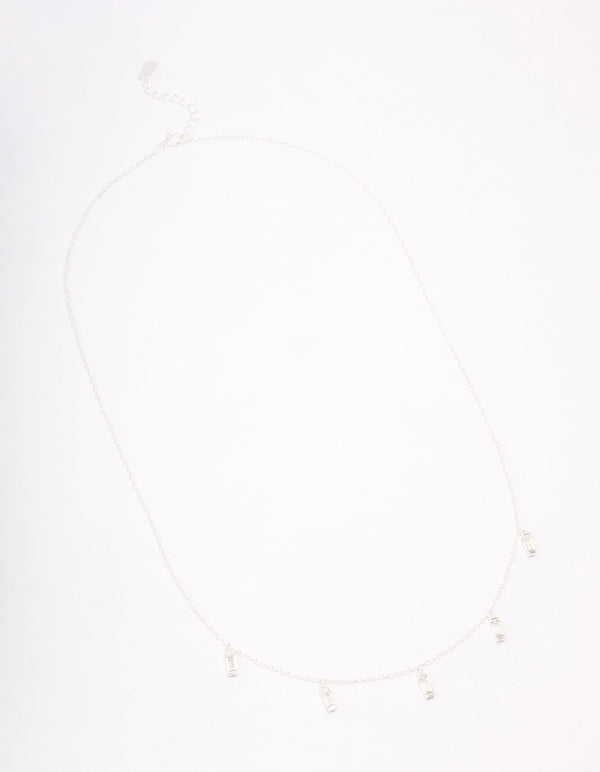 Sterling Silver Baguette Drop Pendant Necklace
