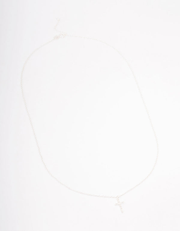 Sterling Silver Pave Cross Pendant Necklace