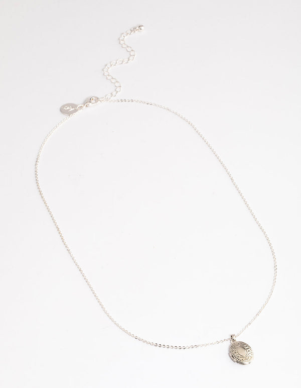 Antique Silver Etched Locket Pendant Necklace