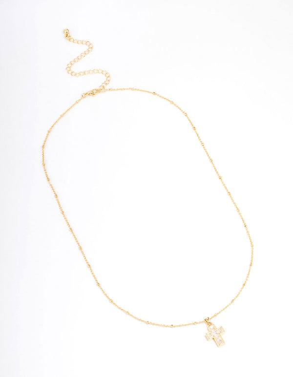 Gold Plated Cubic Zirconia Cross Ball Necklace