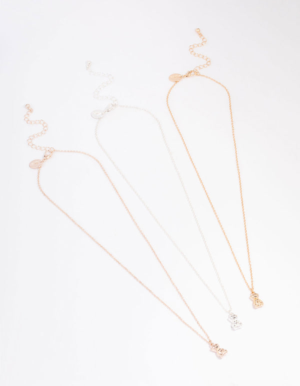 Mixed Metal Mini Teddy Necklace 3-Pack