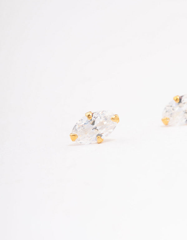 Gold Plated Sterling Silver Oval Cubic Zirconia Stud Earrings