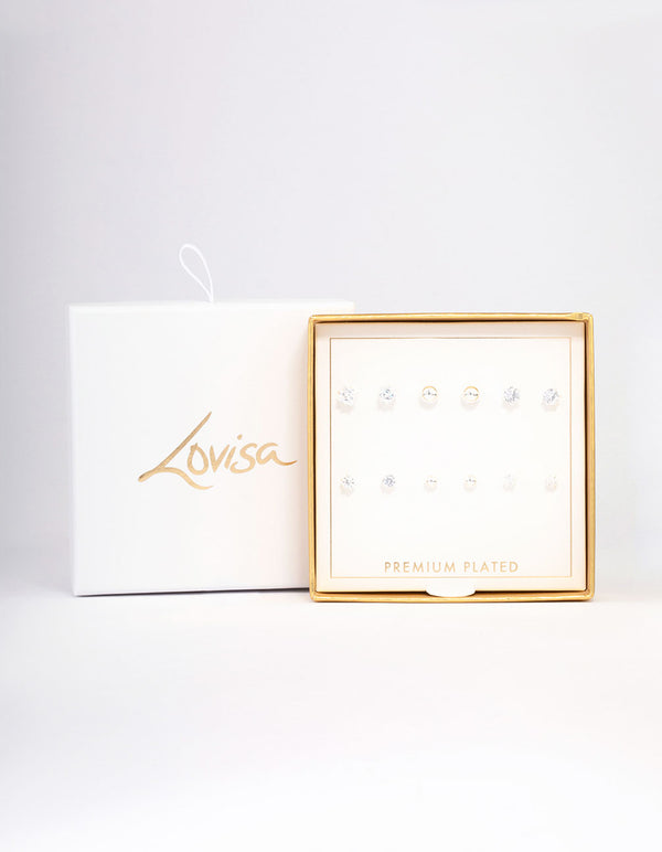 Silver Plated Cubic Zirconia & Ball Stud Earring 6-Pack