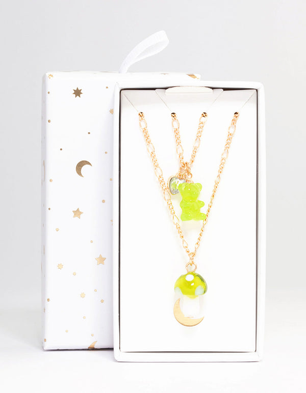 Gold Teddy & Mushroom Necklace Pack