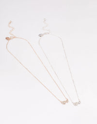 Mixed Metal Pave & Polished Heart Necklace Pack - link has visual effect only