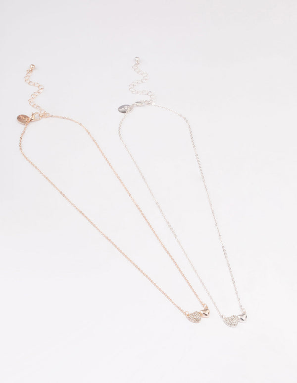 Mixed Metal Pave & Polished Heart Necklace Pack