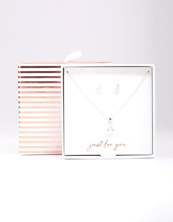 Silver Pear Solitaire Jewellery Set