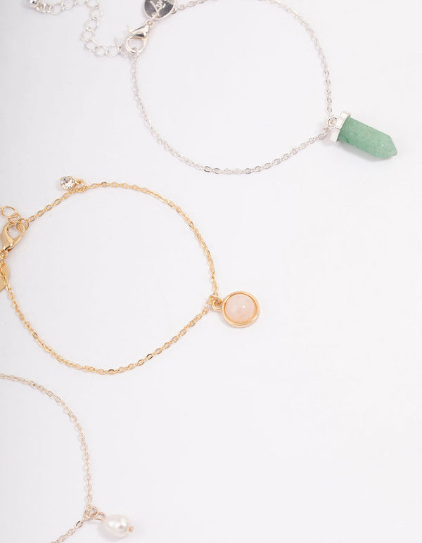 Mixed Metal Round & Shard Freshwater Pearl Bracelet 3-Pack