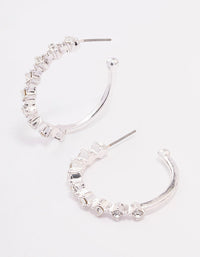 Silver Encased Round Diamante Hoop Earrings - link has visual effect only