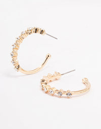 Gold Encased Round Diamante Hoop Earrings - link has visual effect only