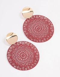 Red Mixed Disc Filigree Drop Earrings - link has visual effect only