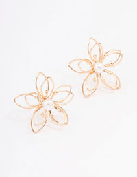 Gold Wire Pearl Flower Stud Earrings - link has visual effect only