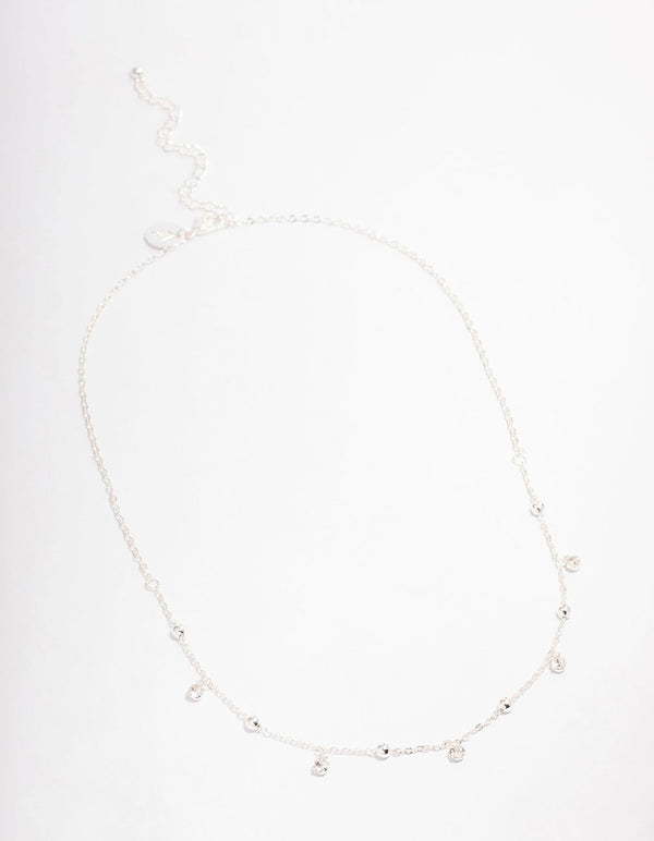 Silver Diamante Droplet Station Necklace