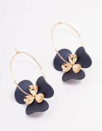 Blue Large Flower Wire Hoop Earrings - link has visual effect only