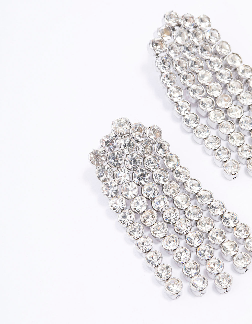 Silver Multi Row Cup Chain Drop Earrings