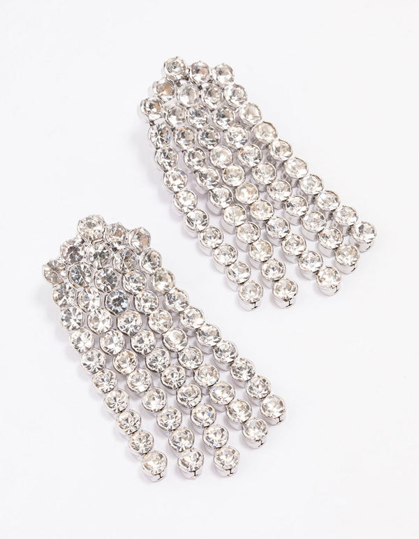 Silver Multi Row Cup Chain Drop Earrings
