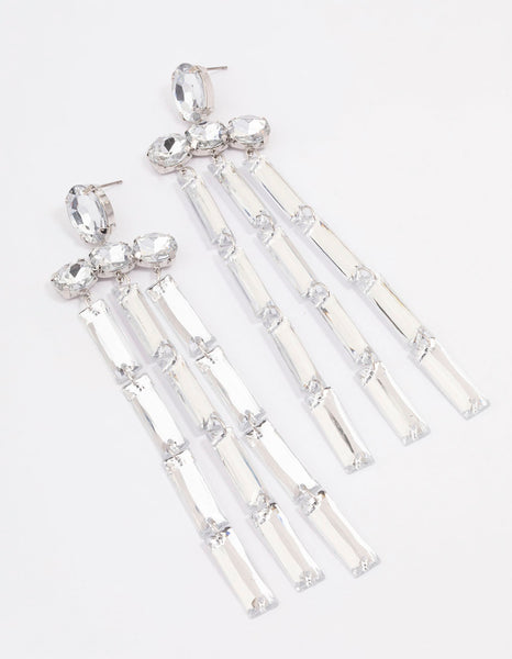 Silver Diamante Drop Chandelier Earrings - Lovisa