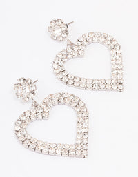 Silver  Diamante Heart Drop Earrings - link has visual effect only